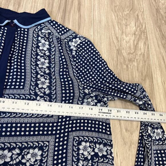 Maeve Anthropologie Floral Rayon Blouse Blue White Size 6 - Picture 7 of 11
